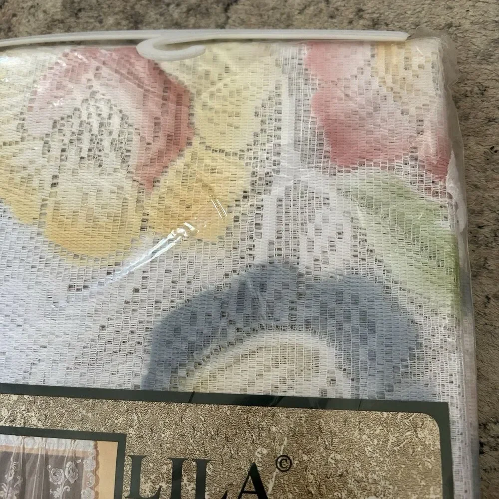 Vtg White Lace Floral Window Valance Two Tiers Fan Swag Lila Cottagecore